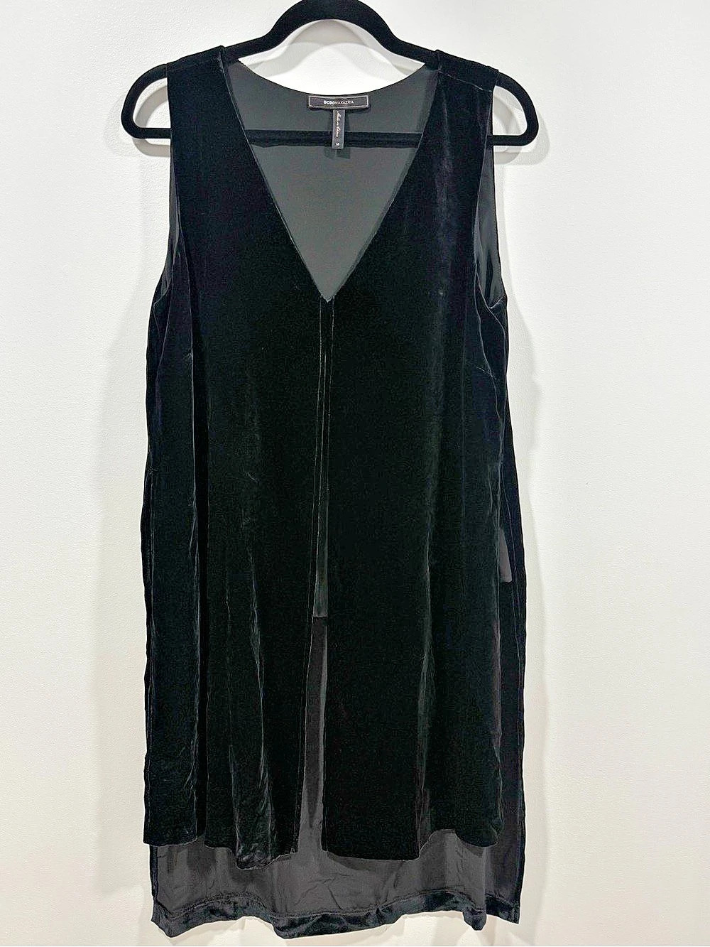 BCBGMAXAZRIA Svetlana Velvet High/Low Tunic Maxi Dress Black Medium